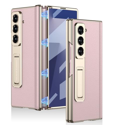 Coque Samsung Z Fold 7 antichoc avec support et housse rabattable intégrale rose