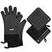 Loveuing Gants de Four et Maniques, Gant de Cuisine Double Couche en Silicone et Coton, Étanche et Anti-Chaleur, Manique Antidérapante pour Cuisine, Pâtisserie, Cuisson et Barbecue, 4PCS