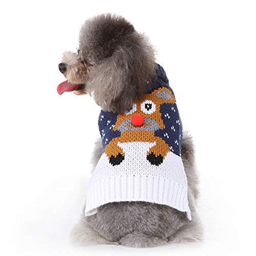 KINGBOO Vêtement tricoté pour chien - Pull de Noël doux et confortable - Avec renne et élan - Bleu - Taille S Cover