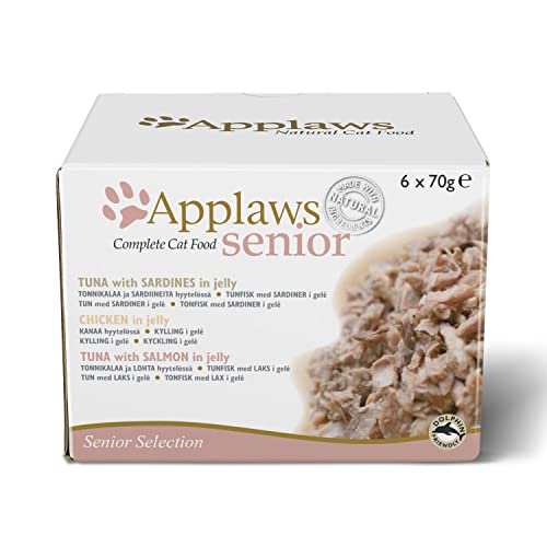 Applaws Natural Wet Cat Food for Senior Adult Cats Tuna and Chicken Multipack Selection in Jelly - 6 x 70g Tins