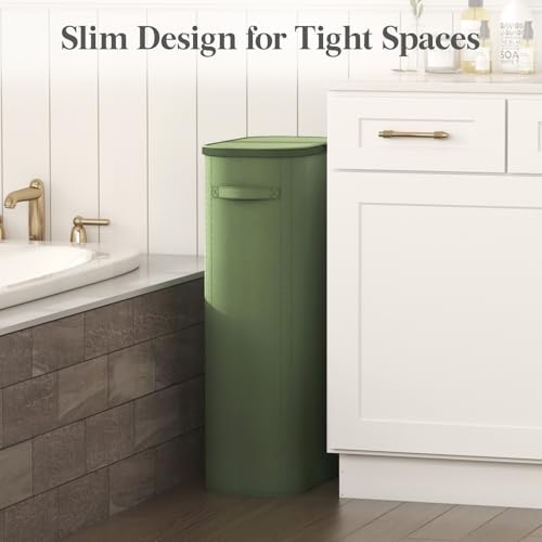 Image of Lifewit Slim Laundry Basket with Lid, Narrow Large Laundry Hamper with Plastic Handles and Removable Bag, Tall Foldable Dirty Clothes Hampers for Laundry Room, Bedroom, Bathroom, Dorm, 75L Green