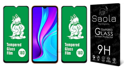 Image of Saola 18D Tempered Glass With Inbuilt AirBag Borders For Redmi 9 (Pack Of 2) with Free Installation Kit. Full screen Coverage - 6.53 inch