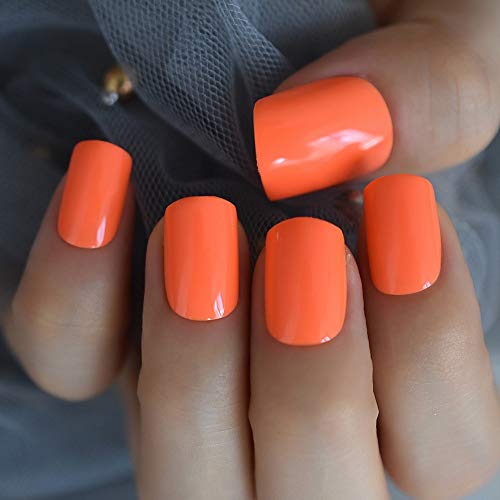 Amazon Com Coolnail Bright Orange Fake Nails Faux Ongles Uv False Nails Full Cover Short Glossy Press On False Nail Art Tip Daily Wear Faux Ongles Beauty Personal Care