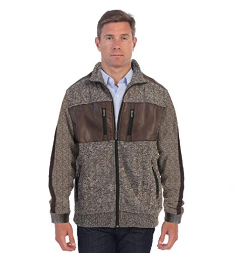 Gioberti Mens Full Zip Cardigan Patch Design Sweater with Flannel Lining