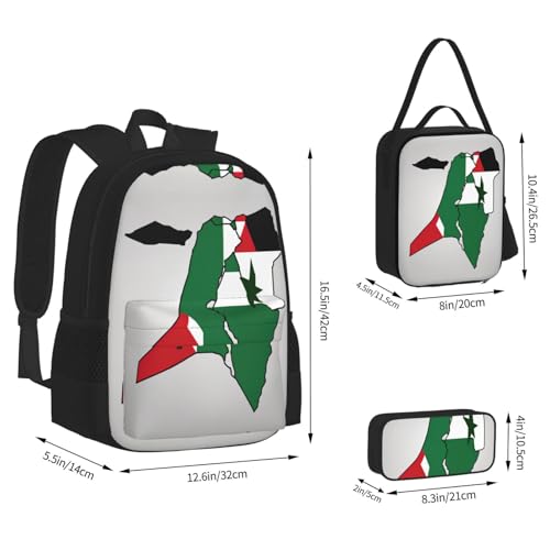 nanger State Of Palestine Flag Map Print 3-Piece Set Backpack, Lunch Bag And Pencil Case, For Travel, College, And Daily Use4