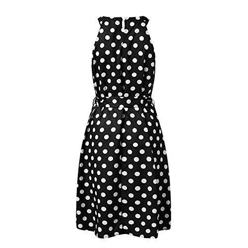 KKVK Vestido de Verano para Mujer, con Lunares, hasta la Rodilla, sin Mangas, con Hombros Descubiertos, Casual, Suelto Negro Negro (XXL