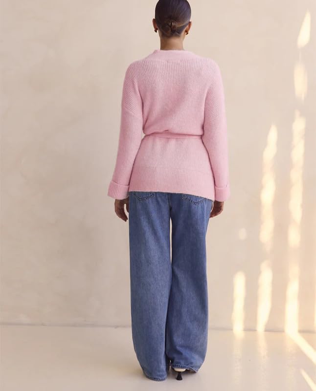 Wrap Sweater Cardigan for Women Long Sleeve V Neck Knit Coat with Belt Tie Waist Open Front Cardigan Outwear3