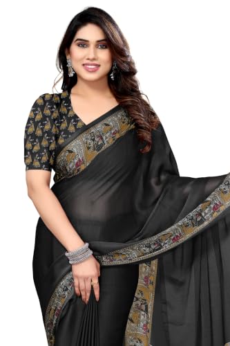 Image of MIRCHI FASHION Saree for Woman Chiffon Madhubani Print | Breathable Comfortable Printed Saree for Office and Regular Use (Available in 15 Designs)