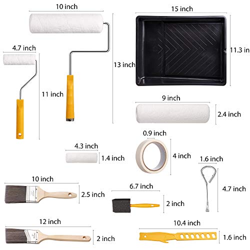 YATTICH Deluxe Paint Roller Kit - 14 Pieces Home Painting Supplies Tools, Foam Brush, House Painting Tray, Rollers and Paint Brushes, Paint Stick, Can Opener