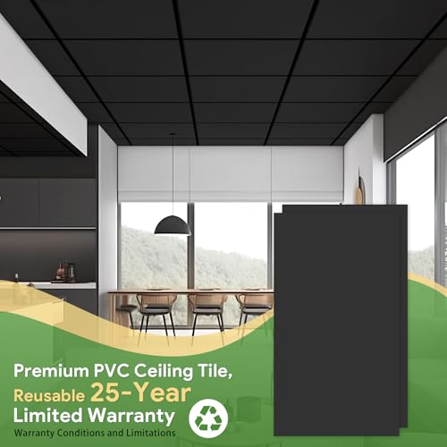 Fasarxiu 10 Pack Black Smooth Drop Ceiling Tiles Waterproof High-Grade PVC Ceiling Tiles 2ft x4ft Fire-Rated - Easy Drop-in Installation - Cover 80 Sq.ft by Fasarxiu - Image 5