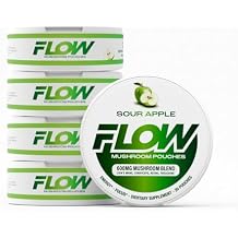 Flow Pouches Mushroom Nootropic Pouches - 600mg Organic Mushroom Energy Ultra Pouches with Lions Mane, Reishi, Cordyceps for Focus & Clean Energy - Zero Caffeine or Sugar 5 Can Pack, Sour Apple