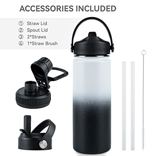 Kerilyn 18 Oz Insulated Water Bottle With Straw, Stainless Steel, Vacuum Double Walled Leak Proof Sports Water Cups Flask With 2 Lids (Straw, Spout), Sweat-Proof Bpa-Free, White Gradient #TOP3