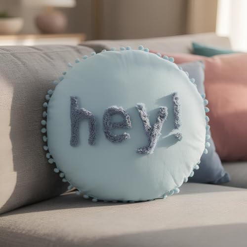 KASANOVA Cojín sofá 45 cm azul Hey con pompones