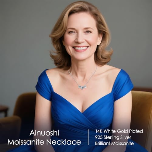 AINUOSHI 3 Stone Moissanite Necklace for Women - 4 Carat Lab Created Simulated Diamond Pendant in 925 Sterling Silver & 14K White Gold Plating, Dainty Elegant Necklace Gift for Wife, Fiancée2