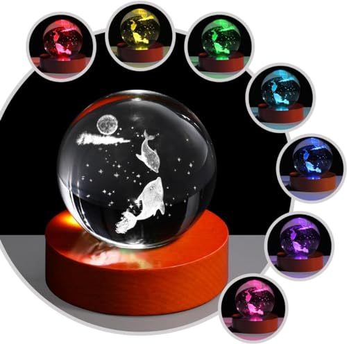 BHAKTVATSAL 3D Galaxy Crystal Ball Night Light Creative Engraved Aesthetic Ball Dim Night Lamp, USB Powered Bed Table Lamp LED Wooden Base for Home Decoration, Birthday, Gifts, Teens (7 Color Fish) BHAKTVATSAL 3D Galaxy Crystal Ball Night Light Creative Engraved Aesthetic Ball Dim Night Lamp, USB Powered Bed Table Lamp LED Wooden Base for Home Decoration, Birthday, Gifts, Teens (7 Color Fish)