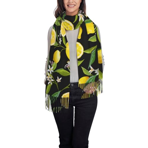 Yellow Lemon Print Women'S Super Soft Classic Winter Fringed Scarf For Spring Fall Winter Warm Long Scarve2