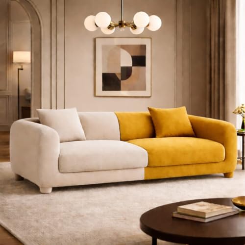 Image of Luxury Velvet Contemporary Sectional Sofa Set with Chaise Lounge & Cushions - Perfect for Living Room, Guest Room & Office (1, Beige&Yellow)