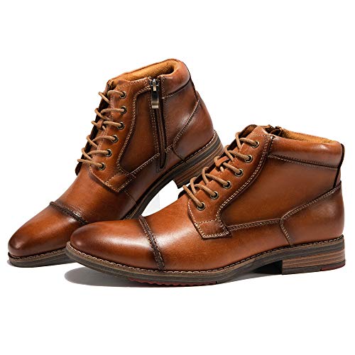 Arkbird Mens Oxford Leather Dress Boots Classic Cap Toe Side Zip Mid Top Casual Ankle Boots for Men