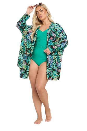 Image of Yours Curve Tropical Leaf Print Beach Shirt - Women's - Plus Size Curve
