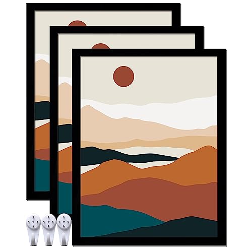 Black 14x18 Picture Frame Set of 3, High Transparent Frame for 14 By 18 Photo Collage Canvas Poster Size Wall Mount and Tabletop Horizontally Vertically (Black, 14 x 18 inches)