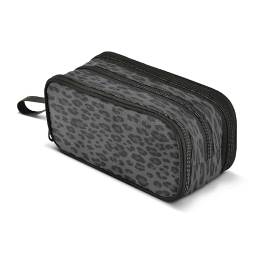 Image of Black Leopard Pencil Case 3 Compartment Pen Bag Large Pouch Holder Box School Portable Stationery Storage Bag for Teen Girls Boys