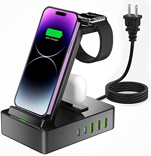 8 in 1 Charging Station, 100W Wireless Charging Station for Multiple Devices Apple with 20W USB C 2 Ports, Aluminum Alloy Cell Phone Charging Station Compatible with iPhone Series, iWatch, AirPods Pro