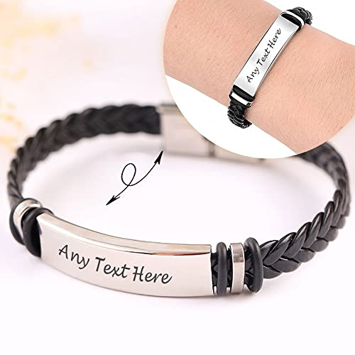 Personalized Mens Bracelet Leather Engraved Bracelet Gift For Boyfriend Him Husband Dad Best Man Customized Gifts Christmas Birthday Wedding Anniversary Father's Day(Design 1) #TOP2