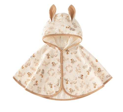 [キン・フクロウ＼ＫＩＮ－ＦＵＫＵＲＯＵ] ベビー用ポンチョ フード付き ガールズ服 マント着 前開きガーゼ 秋冬春 防寒服 赤ちゃん 女の子結婚式 お宮参りバースデーキッズ 贈り物 (JP, 身長, 100, ベージュ(リス))