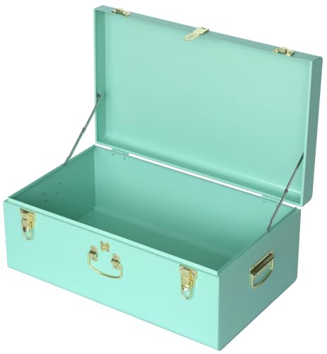 Image of Vixdonos Large Metal Trunk Decorative Storage Box College Dorm Chest with Handle