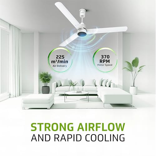 Image of V Guard Zenair Pro BLDC Ceiling Fan 1200 mm | BEE 5-Star Energy Saving | High-Speed BLDC Motor (370 RPM) | Remote Control with 6 Speeds | UI LED speed indicator | 2-Year Warranty | White