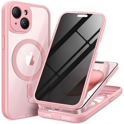 TIESZEN for iPhone 15 Plus Case, Compatible with MagSafe, Built-in Privacy Screen Protector and Camera Protection, Anti Spy Full Body Dustproof Shockproof Hard Phone Case 6.7", Pink by TIESZEN - Used condition - CA$23.93