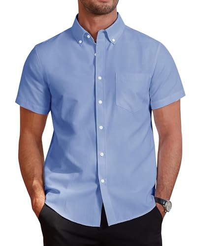 J.VER Hemden Kurzarm Herren Freizeithemden Regular Fit Businesshemd Herrenhemden Urlaub Oberteil,blau,4XL