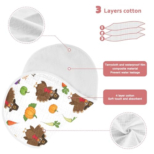 2 Pack Muslin Burp Cloths Thanksgiving Turkey Pumpkin Cotton Baby Burp Cloths Extra Absorbent and Soft Burping Cloth for Newborn Babies Boys Girls, Large 22" x 11"3