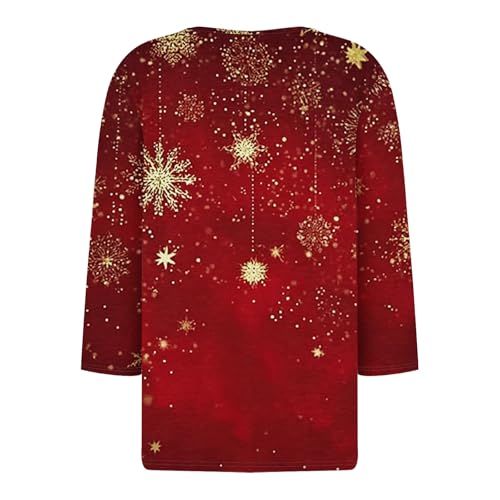 Image of Women Christmas Shirt 3 /4 Length Sleeve Henley Tops Xmas Outfits