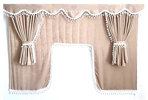 Lot de 5 rideaux beiges avec pompons blancs taille universelle pour tous les modèles de camions accessoires décoration tissu peluche Cover