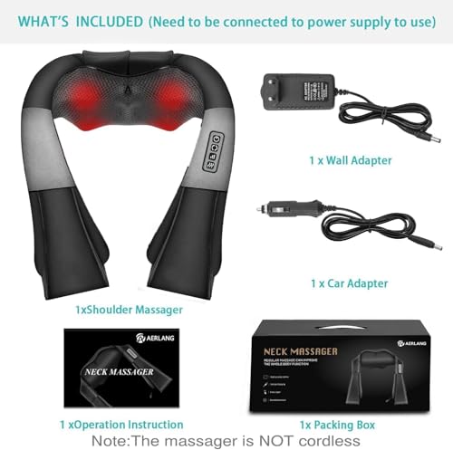 AERLANG Shiatsu Back and Neck Massager, Back Massager Deep Tissue Kneading Neck and Shoulder Massage with Heat, Electric Massage Pillow Fathers Day Gift Ideas from Daughter Son(NOT Cordless)