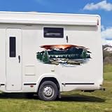 LANRICE 1pcs Mountain Landscape Trailer Camper Car Sticker Motorcoach Woodland Wildlife Motorhome Caravan Decal Decor, decalcolor1