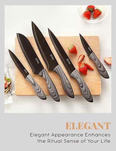 Euna 5 Pcs Kitchen Knife Set, Ultra-Sharp Chef Knives High Carbon Stainless Steel Professional Cooking Knife Set With Ergonomic Handle, Sheaths And Gift Box #TOP2