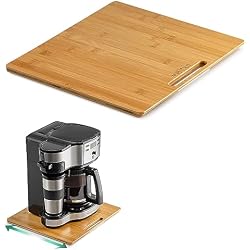 ANBOXIT Bamboo Appliance Slider, Sliding Tray for Coffee Maker, Kitchen Countertop Appliance Rolling Tray, Coffee Pot Slider Tray with Rubber Wheels, Wide - Medium (13