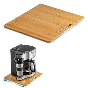 ANBOXIT Bamboo Appliance Slider, Sliding Tray for Kitchen Appliances, Countertop Rolling Tray, Coffee Maker Slider Tray with Rubber Wheels, Wide - Medium (13"D x 14"W)