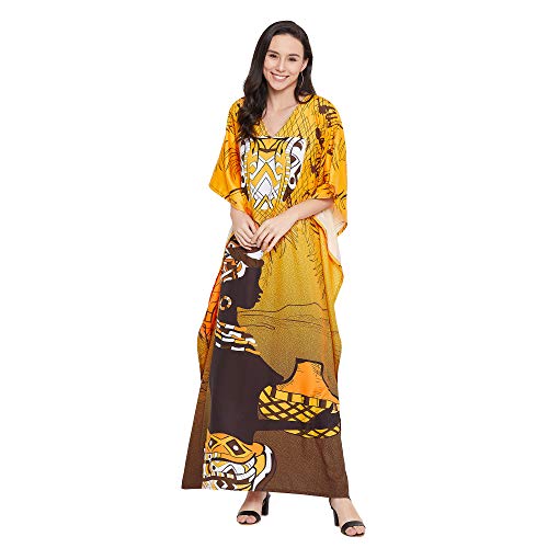 Image of Oussum Plus Size Kaftan Dresses for Women, Polyester Summer Caftan Cover Up Maxi Beach Dress, 1X-3X