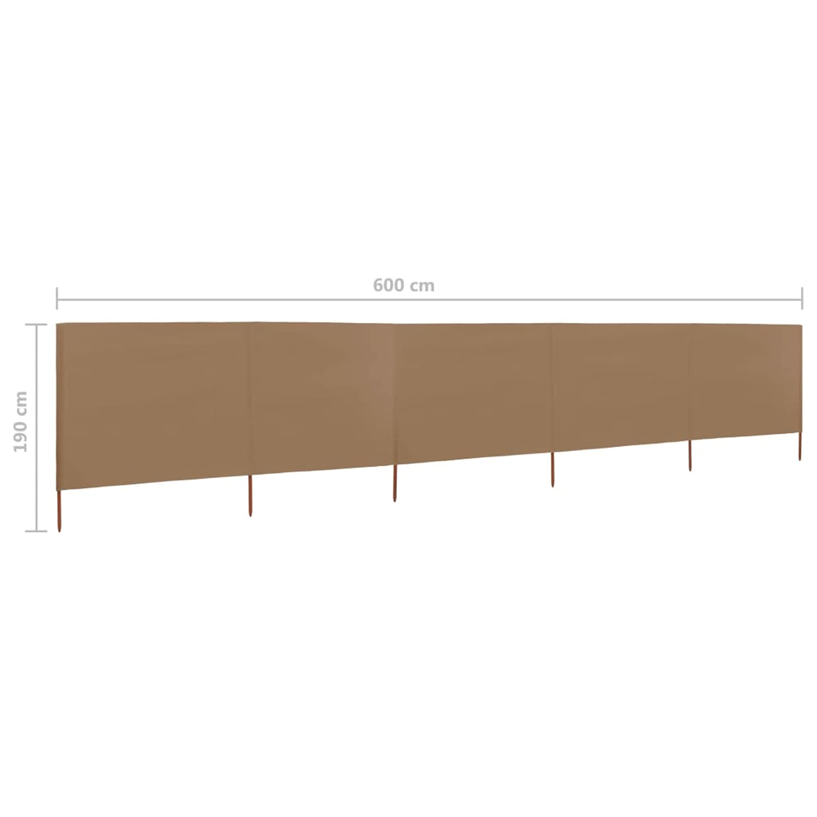 ShGaxin Paravento da spiaggia a 5 pannelli, tessuto grigio tortora, 600 x 160 cm, antivento da spiaggia, tenda da spiaggia