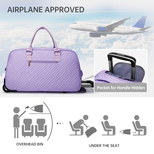 Image of Duffle Bag for Travel, Weekender Bag with Shoe Compartment, Carry On Overnight Bag for Women Gym Bag, Purple-rolling version