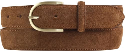 BELTINGER Damen-Gürtel aus Veloursleder 3,0 cm | Velour-Ledergürtel für Damen 30mm | Wildleder-Gürtel mit runder, goldener Gürtelschließe | Tabac 100cm