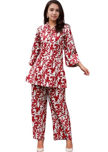 Image of SHIENZY Women Rayon Co Ord Set | Stylish Printed Kurta Top with Wide Leg Pants | Casual Summer Top with Palazzo Pants | Casual Lounge Wear Outfit | Comfortable Travel Outfit | Trendy Set