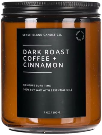 SENSE ISLAND Scented Candle for Home Scented Roasted Coffee with Cinnamon 7 oz