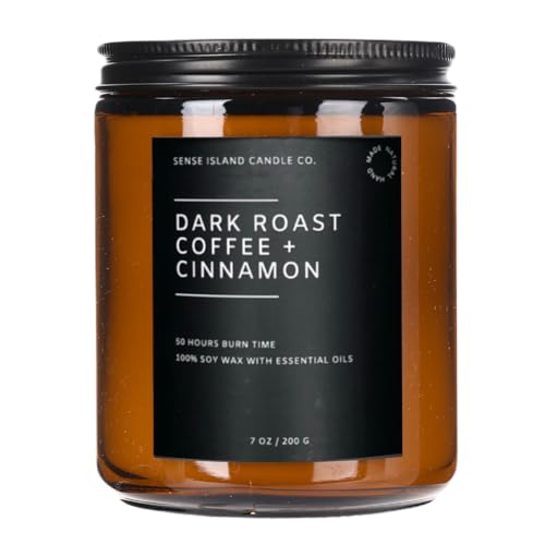 SENSE ISLAND Scented Candle for Home Scented Roasted Coffee with Cinnamon 7 oz