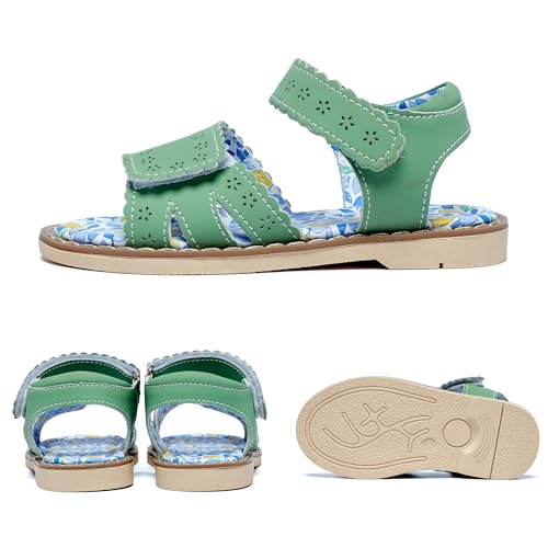 Open Toe Double Button Girl Sandals With Flowers, Summer Breathable Beach Shoes, Genuine Leather Soft Anti Slip Flat Sandals (Girls/Children)3