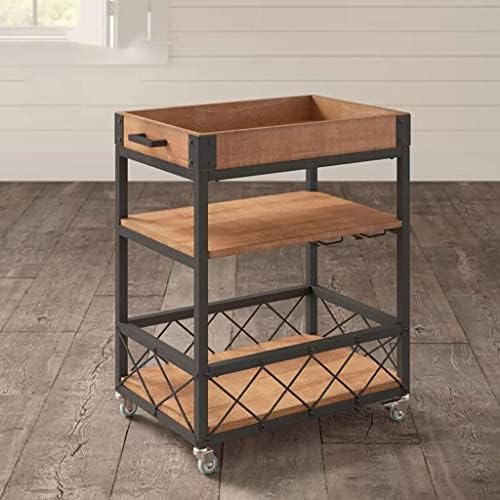 Carrito de servicio de bar de madera, carrito móvil de hierro y madera para servir bebidas de vino y bebidas en hoteles, restaurantes, cocinas y clubes