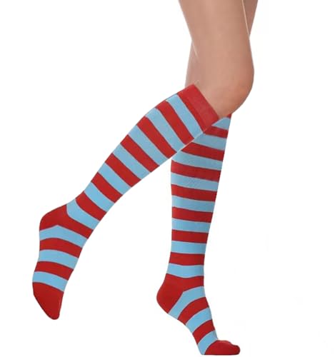 Syywlyap SYY-2142-RED AND BLUE STRIPE Womens Stripe Knee High Athletic Socks Red Blue Halloween Novelty Striped High Socks Stretch Knee Socks thumb #2